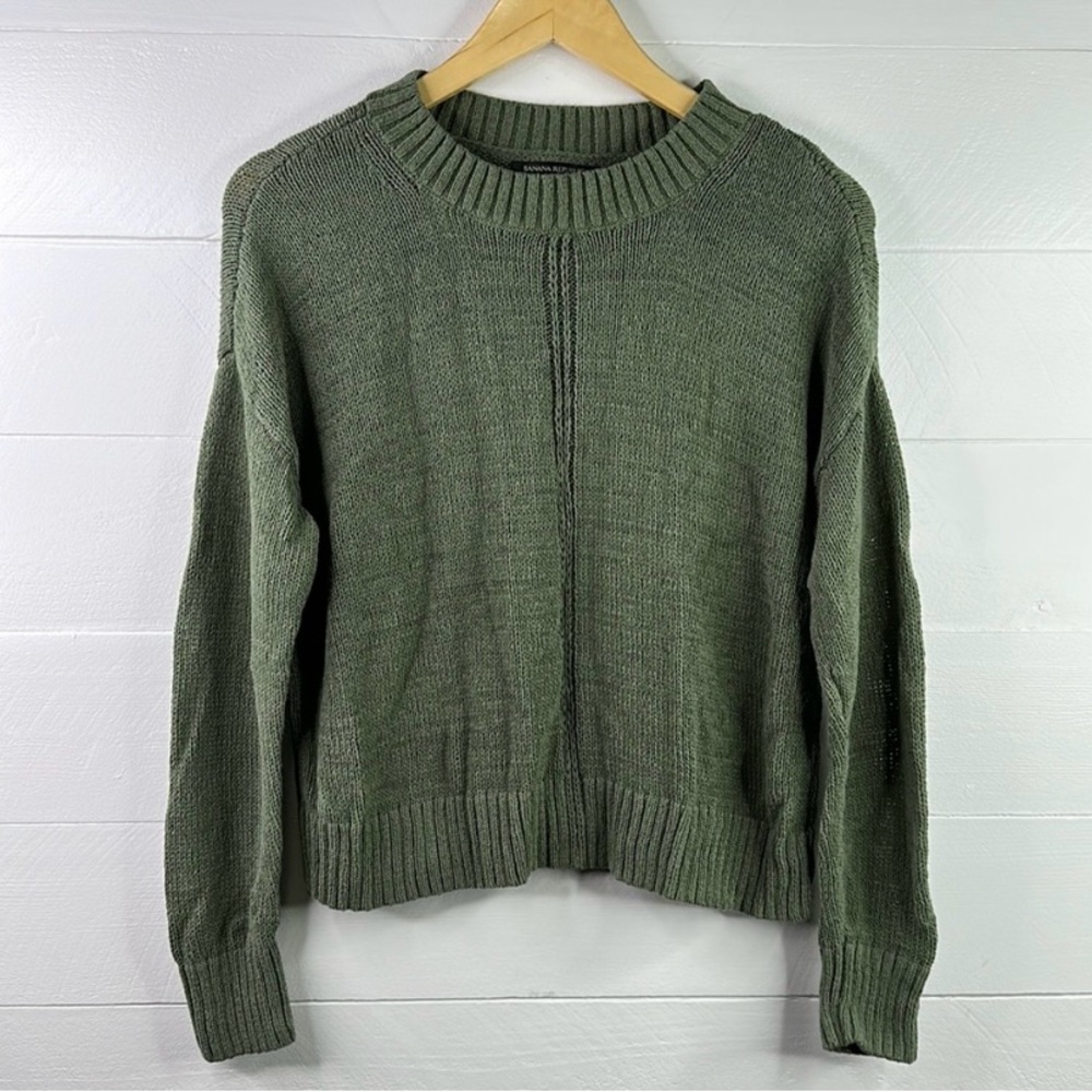 BANANA REPUBLIC Olive Green Cotton Nylon Knit Sweater Crew Neck Top Size Medium